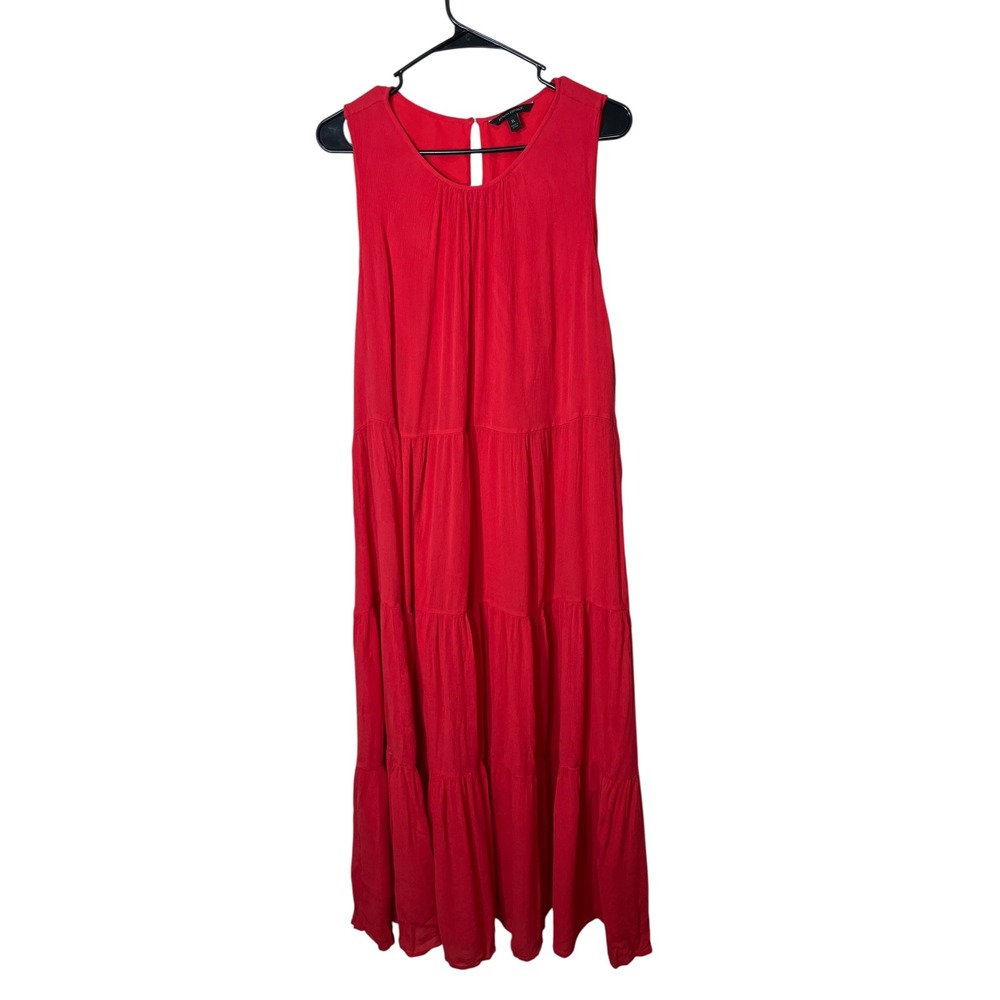 Banana Republic Red Maxi Dress Sleeveless Tiered Ruffle Womens‎ XL